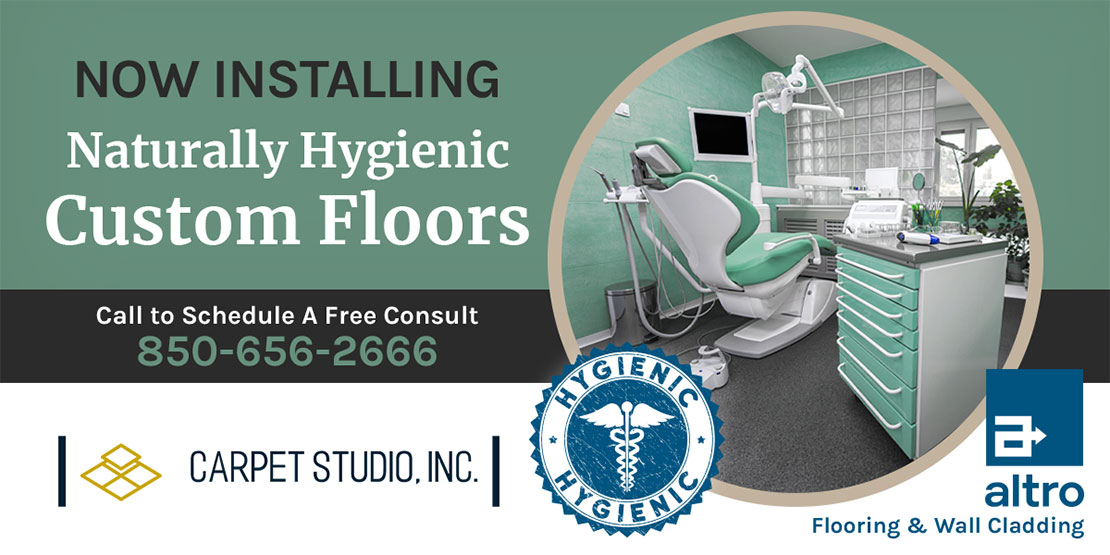 Now installing naturally hygenic custom floors from Altro! Call to schedule a free consult.